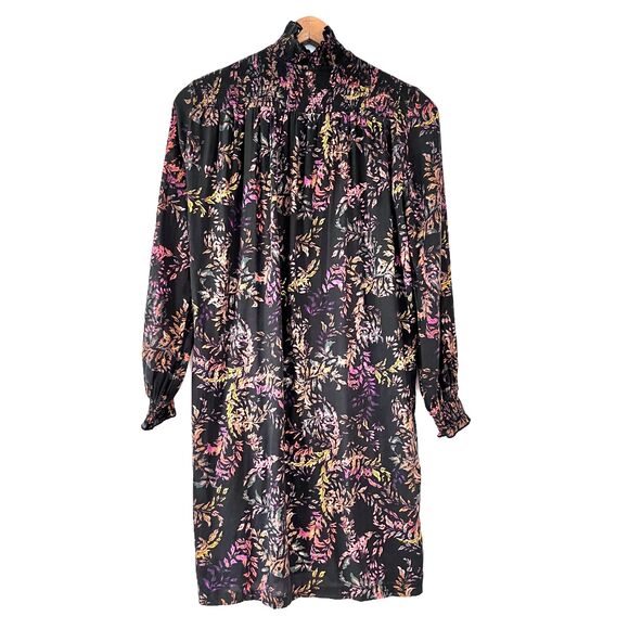 H&M Black floral Dress High Neck Long Sleeves Size 2 - Picture 4 of 9